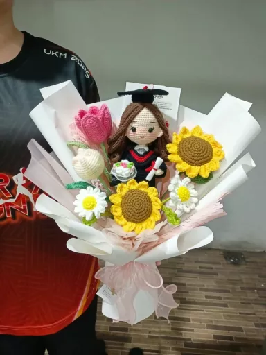 Girl Graduation Doll & Crochet Floral Bouquet