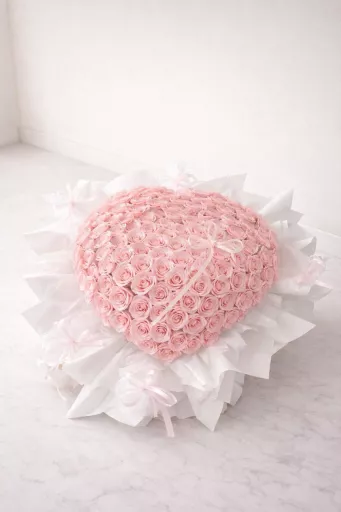 Heart-Shaped Pink Roses Bouquet (Soap Flower)