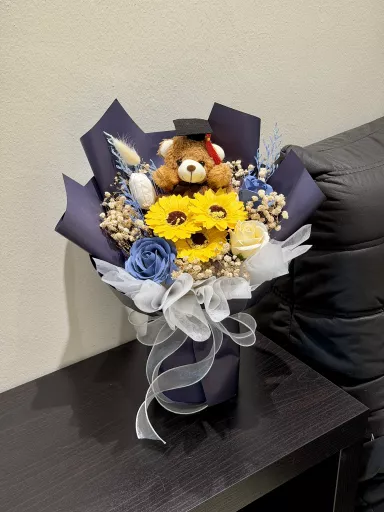 Navy Blue Graduation Bear Bouquet
