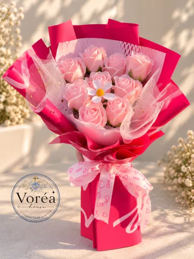 PREMIUM SCENTED SOAP ROSE BOUQUET WITH GLITTER TULLE & DAISY ACCENTS