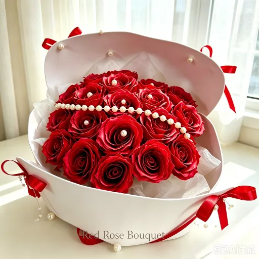 Red Rose Gift Bouquet With Pearl Decoration