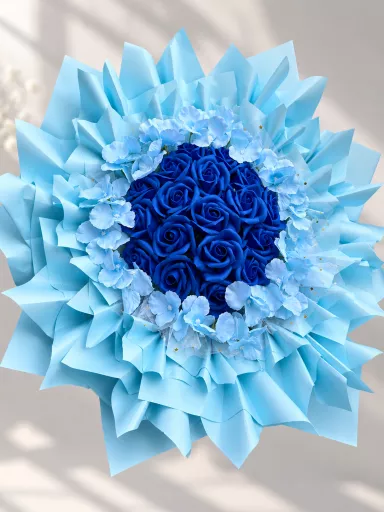 GIANT ROYAL BLUE LAYERED ARTISTIC SOAP ROSE BOUQUET