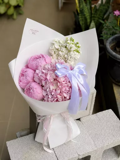 Blush Elegance Hydrangea & Peony Bouquet (Fresh Flower)