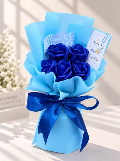 5-STEM ROYAL BLUE & SKY BLUE SOAP ROSE BOUQUET